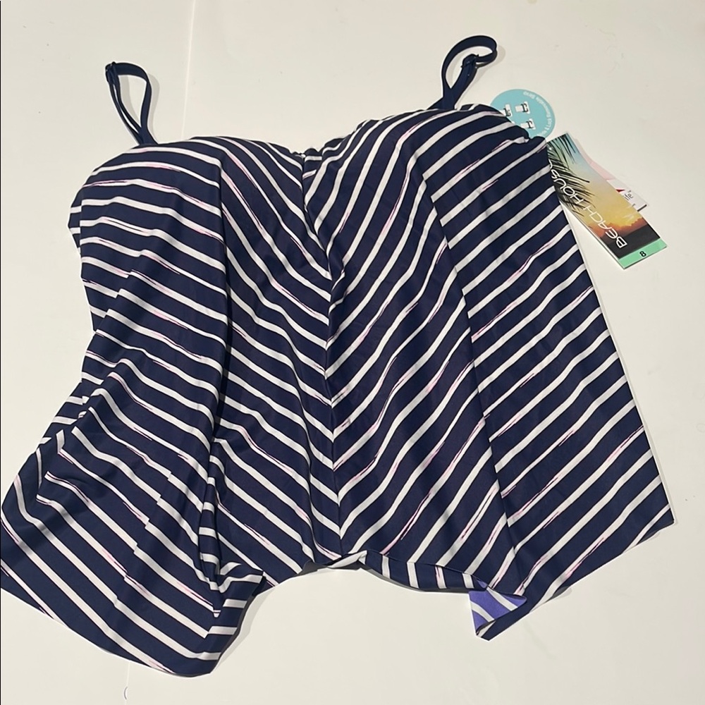 🇺🇸Beach house NWT striped tankini swim bathing suit top size 8